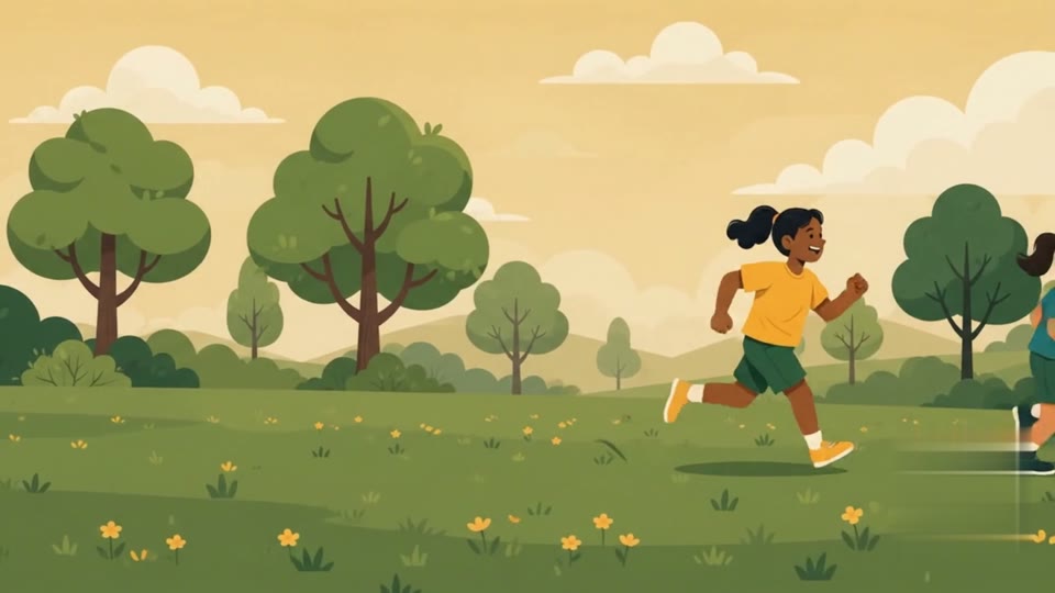 A girl running through a park, from the BeWell'r film